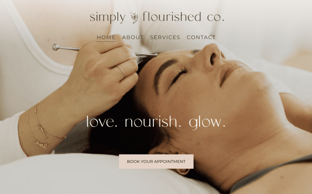 Skincare and wellness Simply Flourished uses brand photography Toronto for their website banner