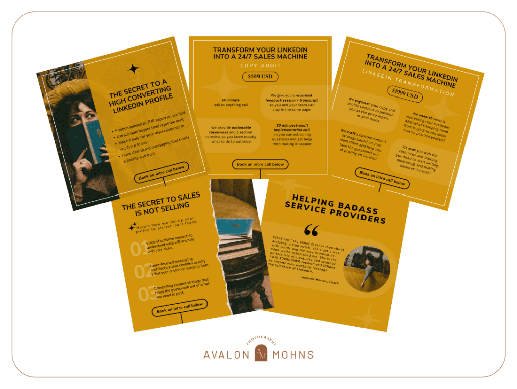 Custom Canva graphics for Spell Book Copywriting using her brand photos done by Avalon Mohns Photography