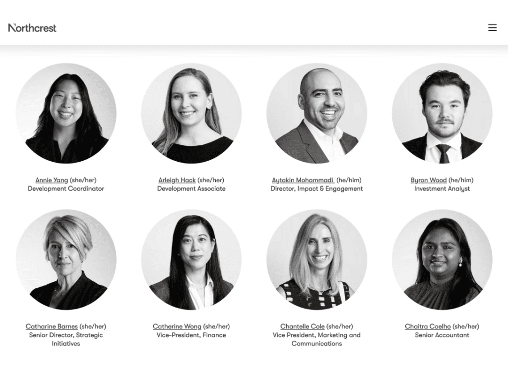 A section of corporate headshots on a website